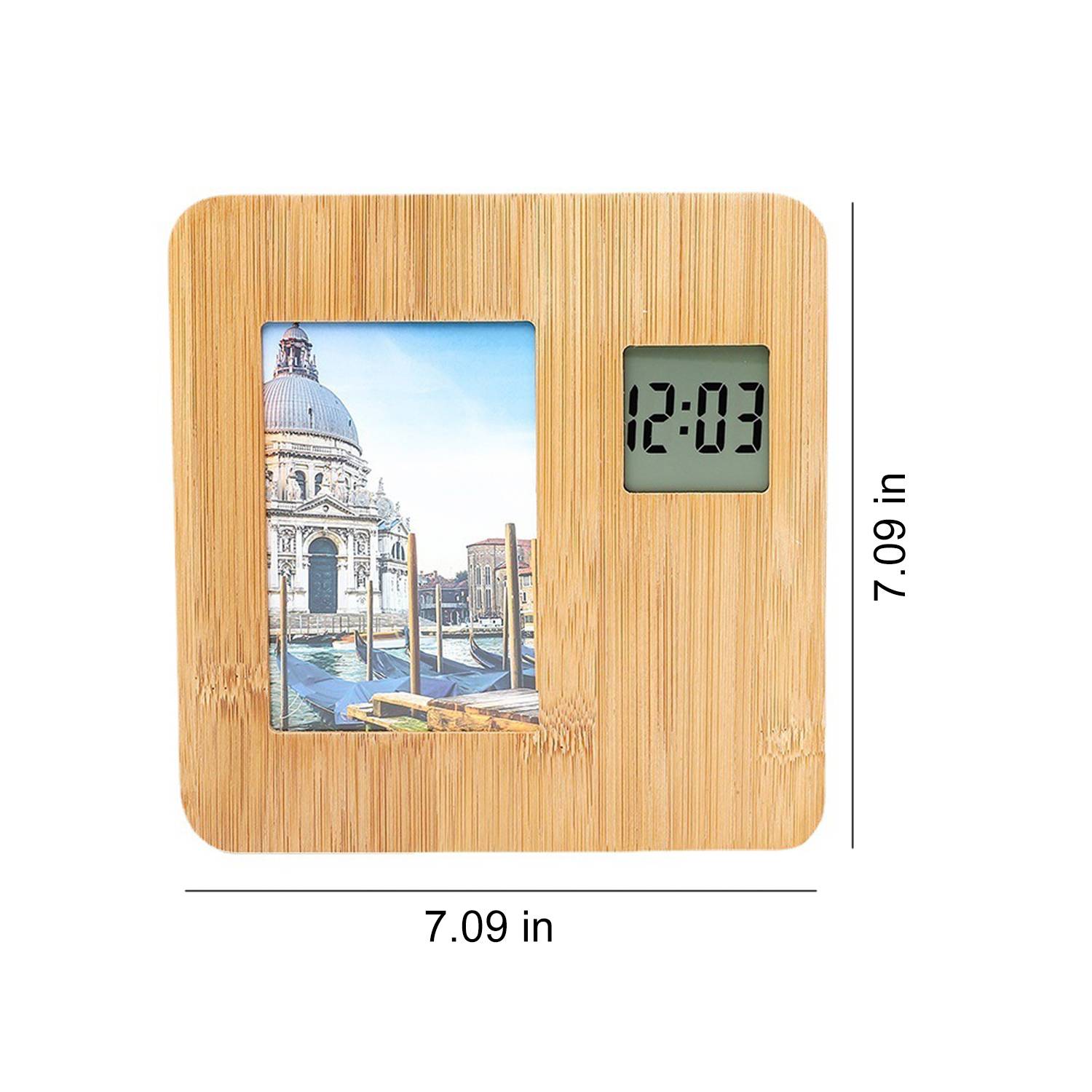 2 in 1 Bamboo Picture Frame Digital Clock 2