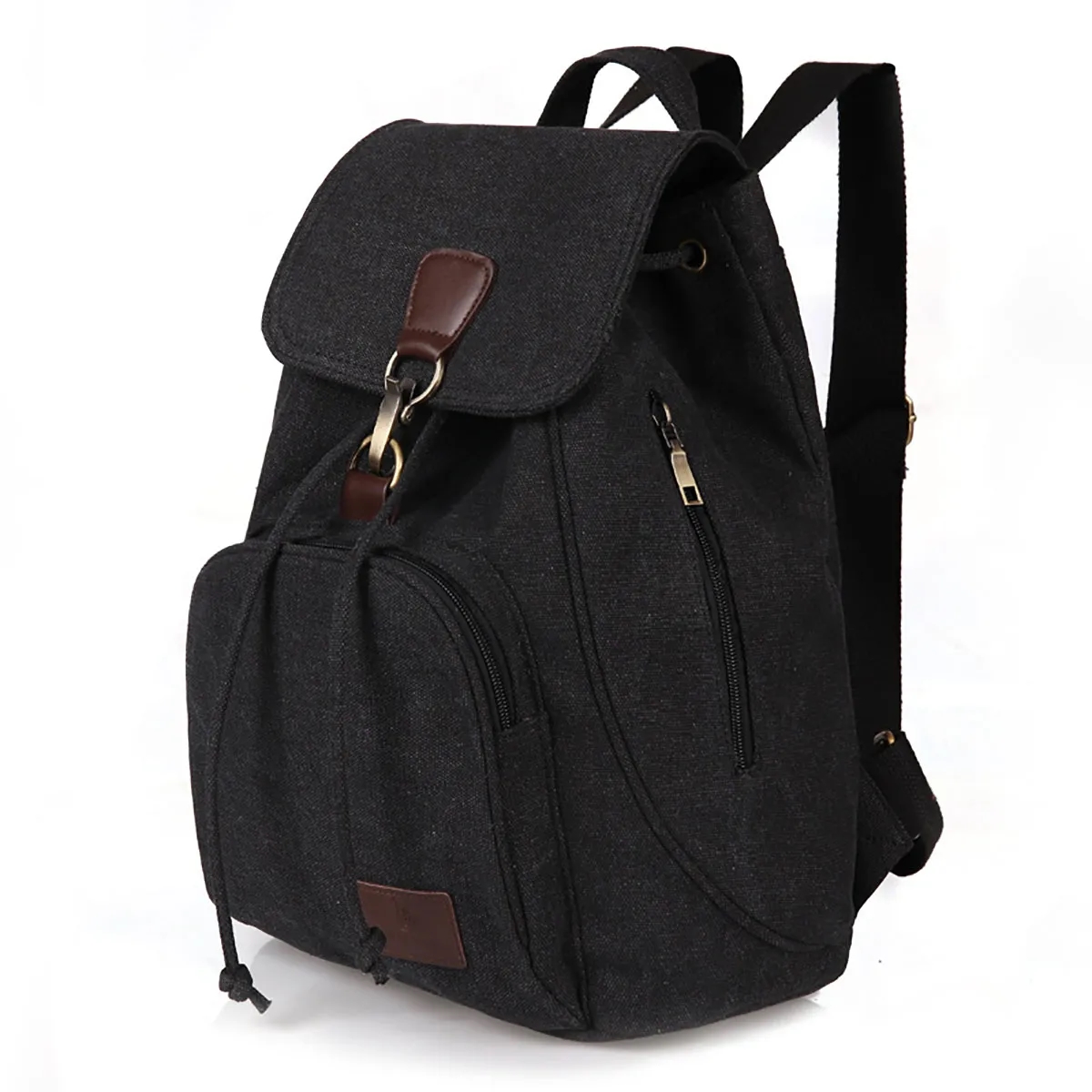 Flap Drawstring Canvas Backpack Small Vintage Rucksack 6