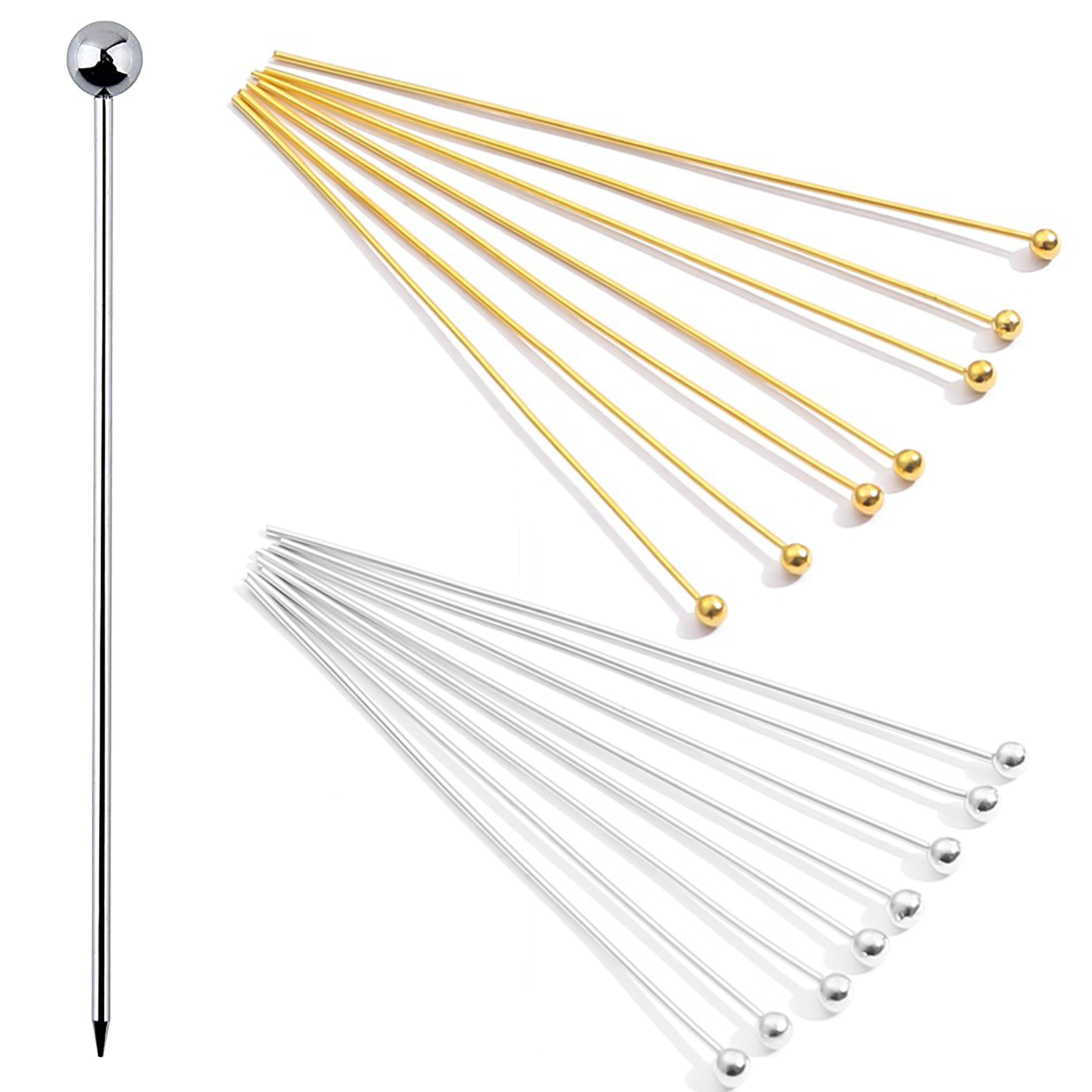 200 Pcs Metal Cocktail Drink Stainless Steel Round Head Needle 2