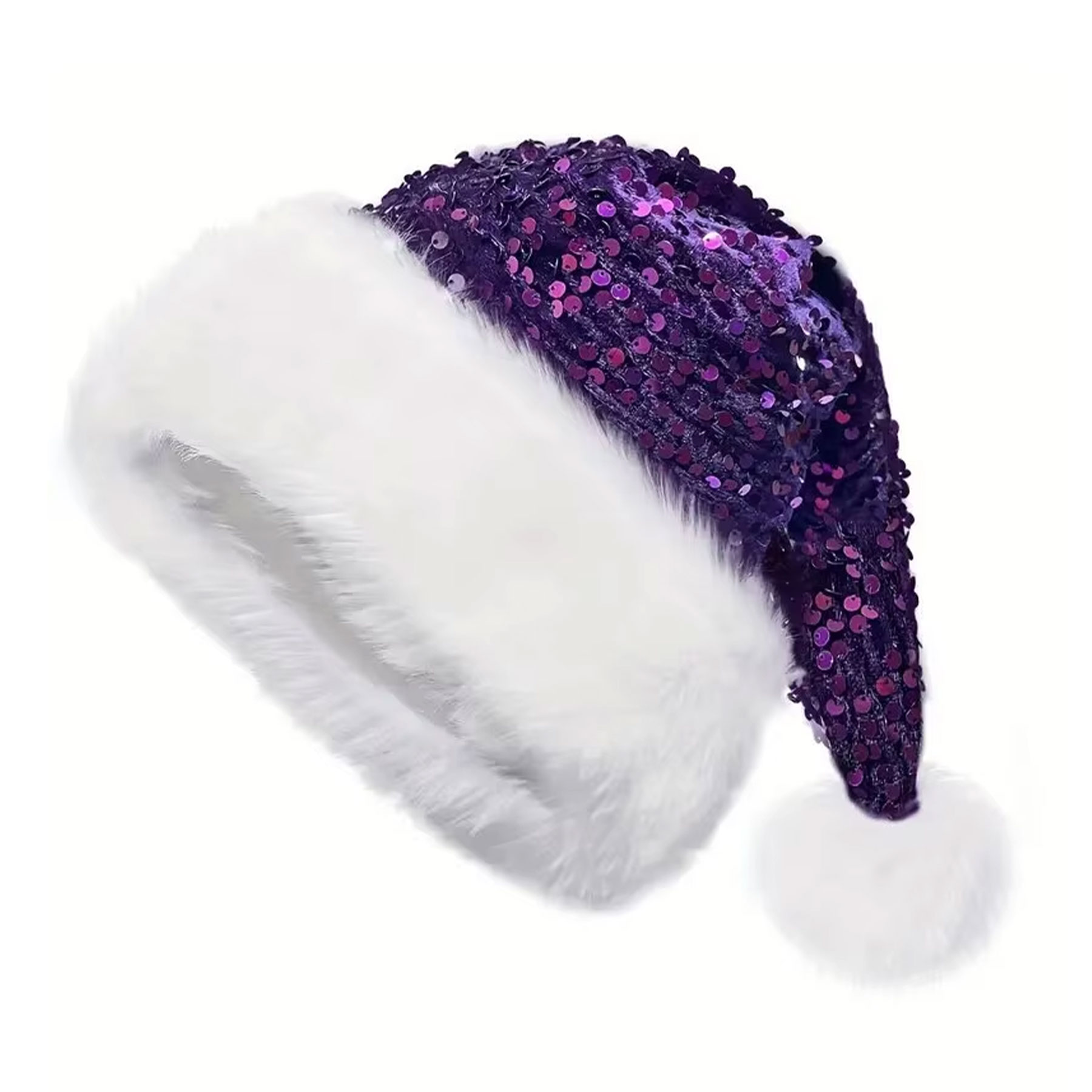 Plush Two-Tone Sequins Santa Hat 1