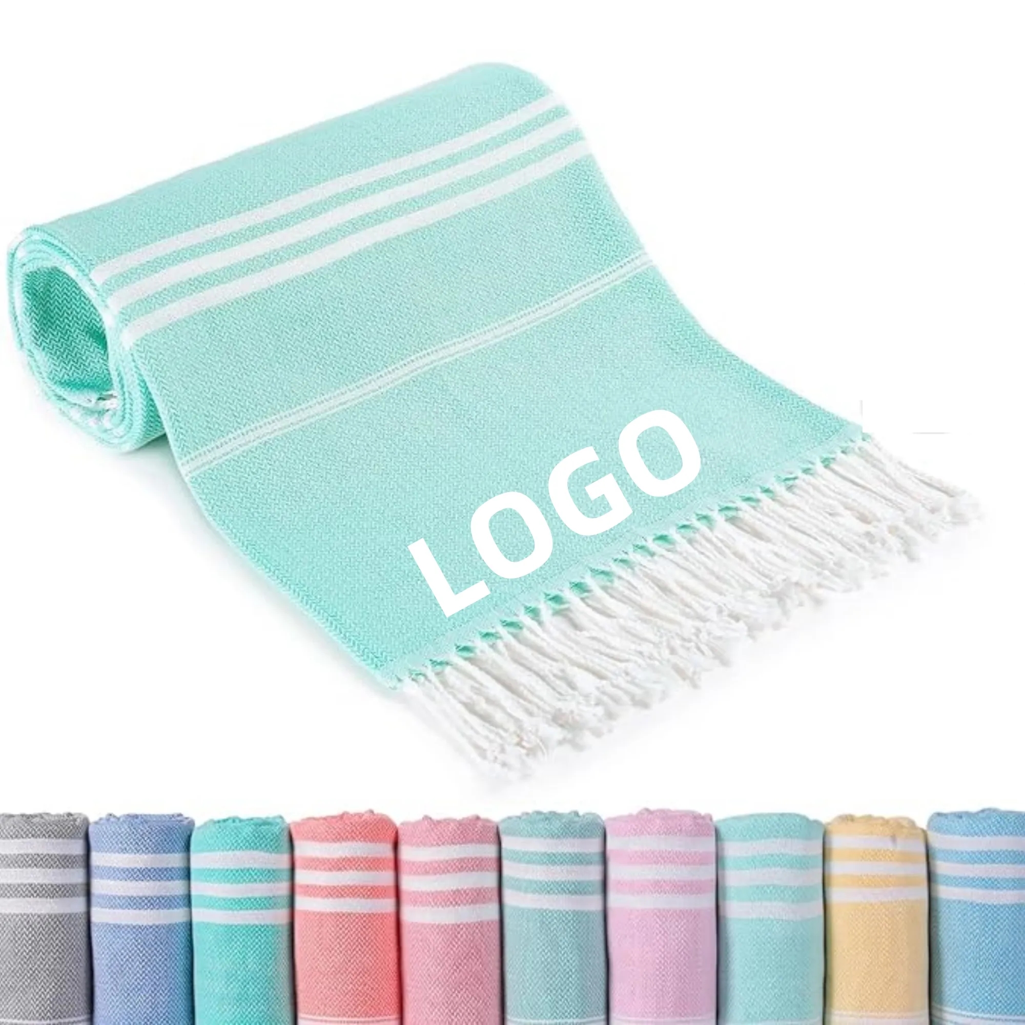 Oversized Poly-Cotton Fringed Jacquard Striped Bath Towel 3