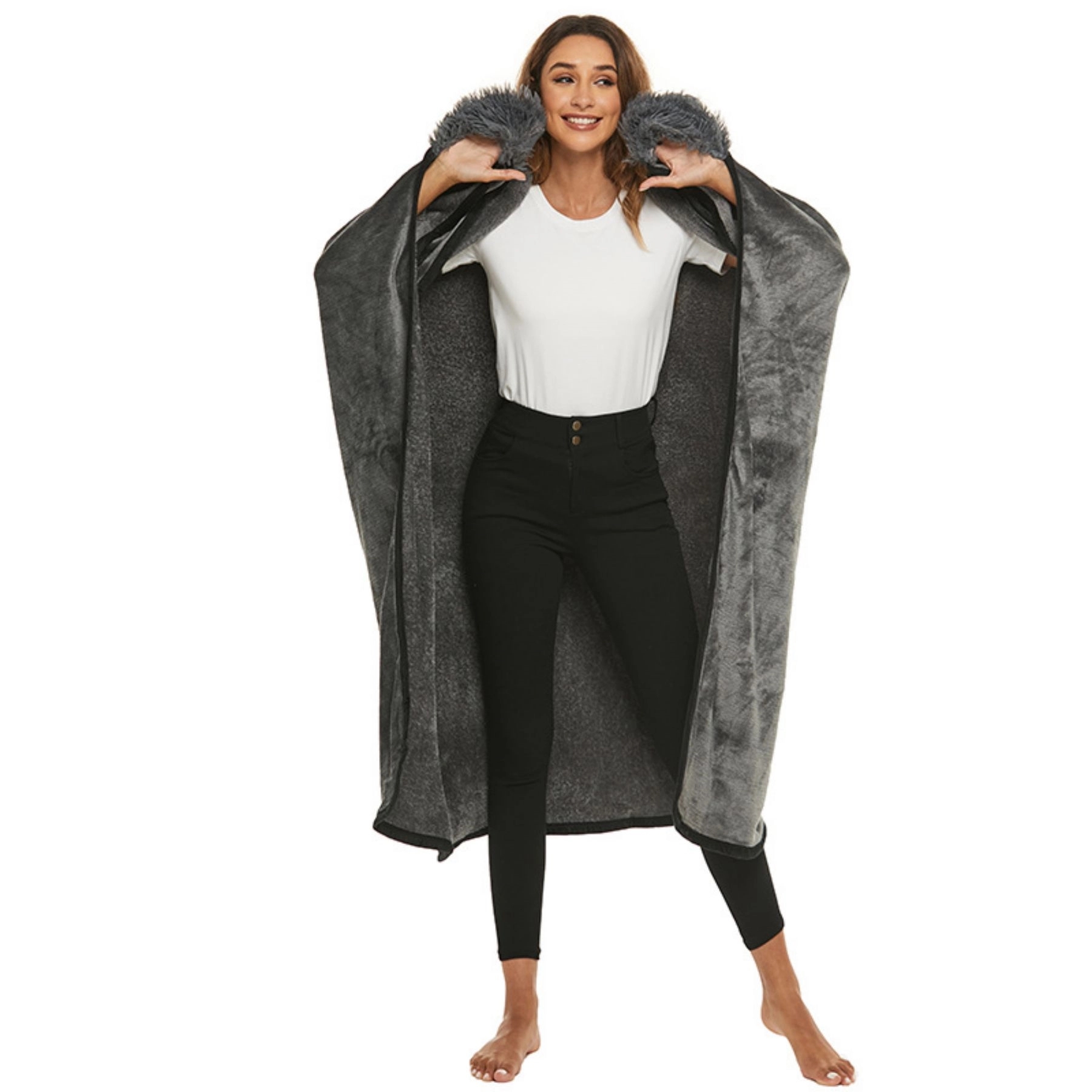 Poncho Wrap Hooded Wearable Blanket With Sherpa 5