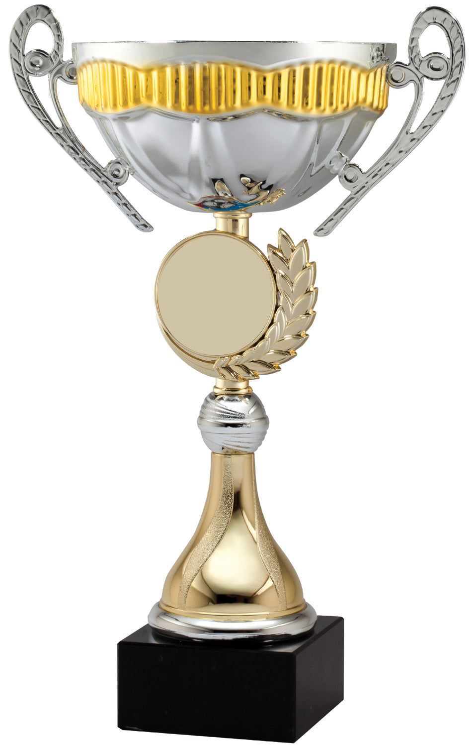 Silver/Gold Metal Cup With 2" Logo Holder On Black Marble Base 2