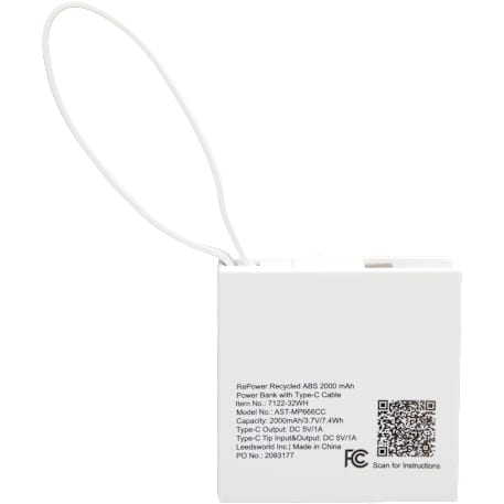 Recycled ABS 2000 mAh Power Bank with Type-C Cable 22
