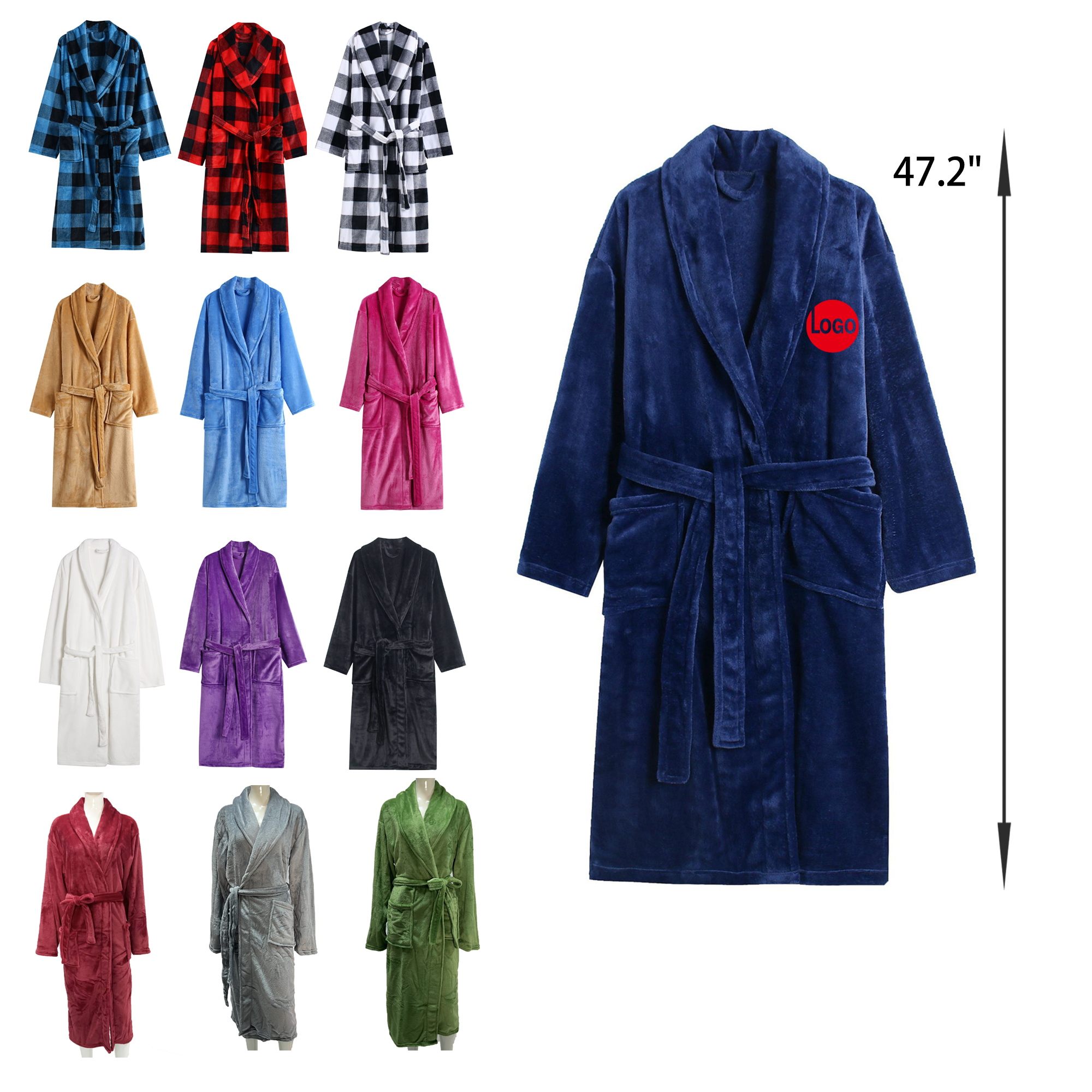MOQ 25 PCS Soft Long Flannel Nightgown Bathrobe 5