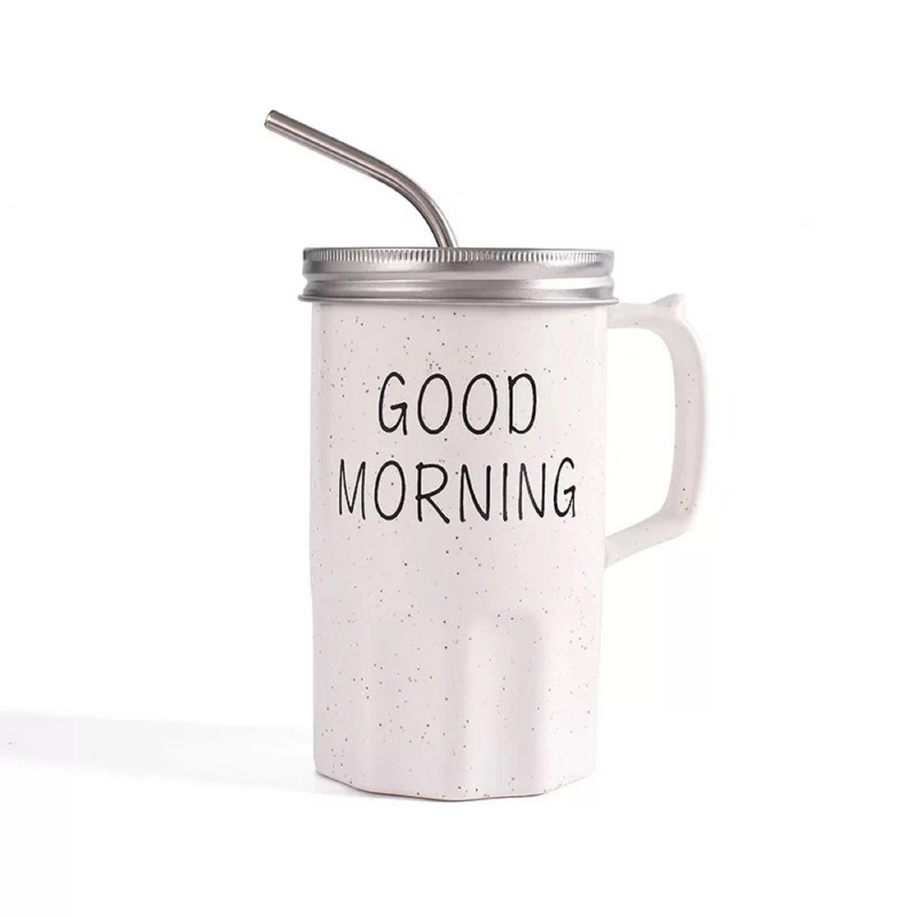 12 OZ Ceramic Coffee Cup with Lid and Straw 2