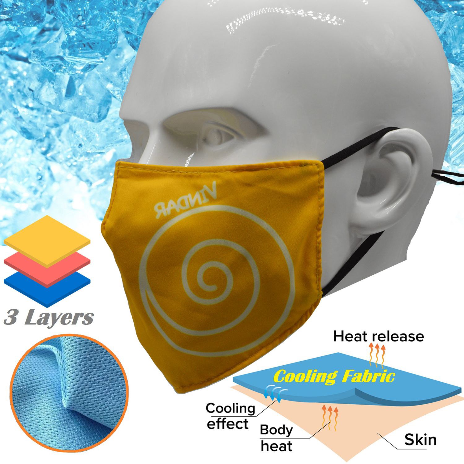 Cooling Face Mask 3-Layer Summer Relief Performance Masks 3