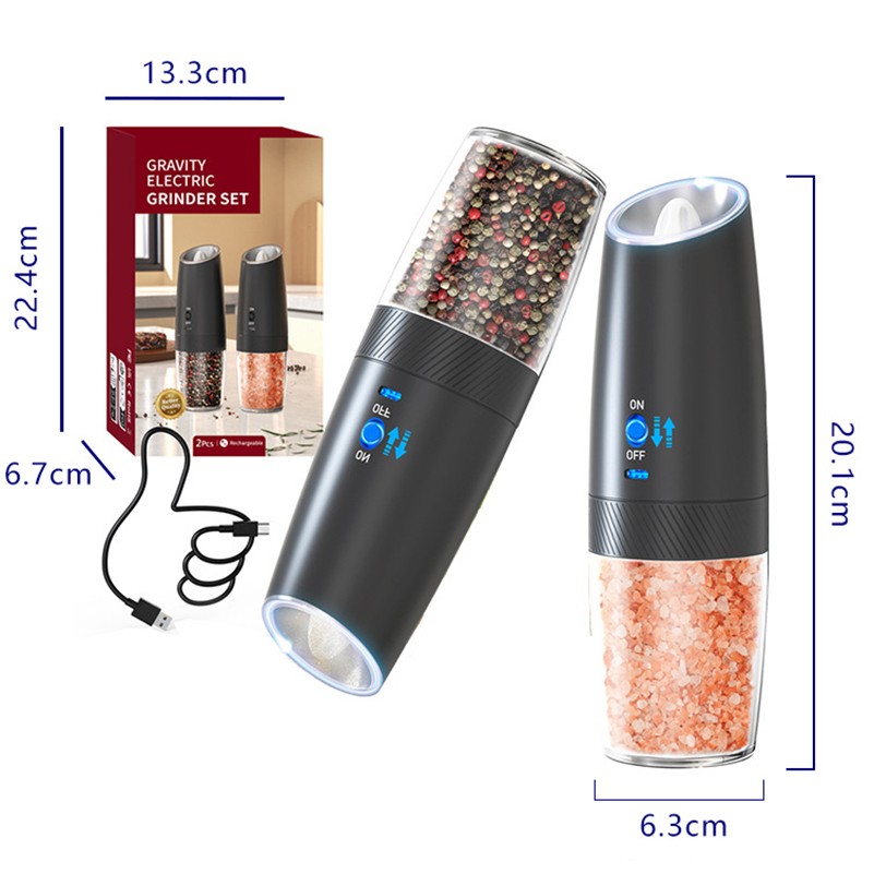 2 Pcs Plastic Usb Rechargeable Gravity Electric Salt And Pepper Grinder Set 5