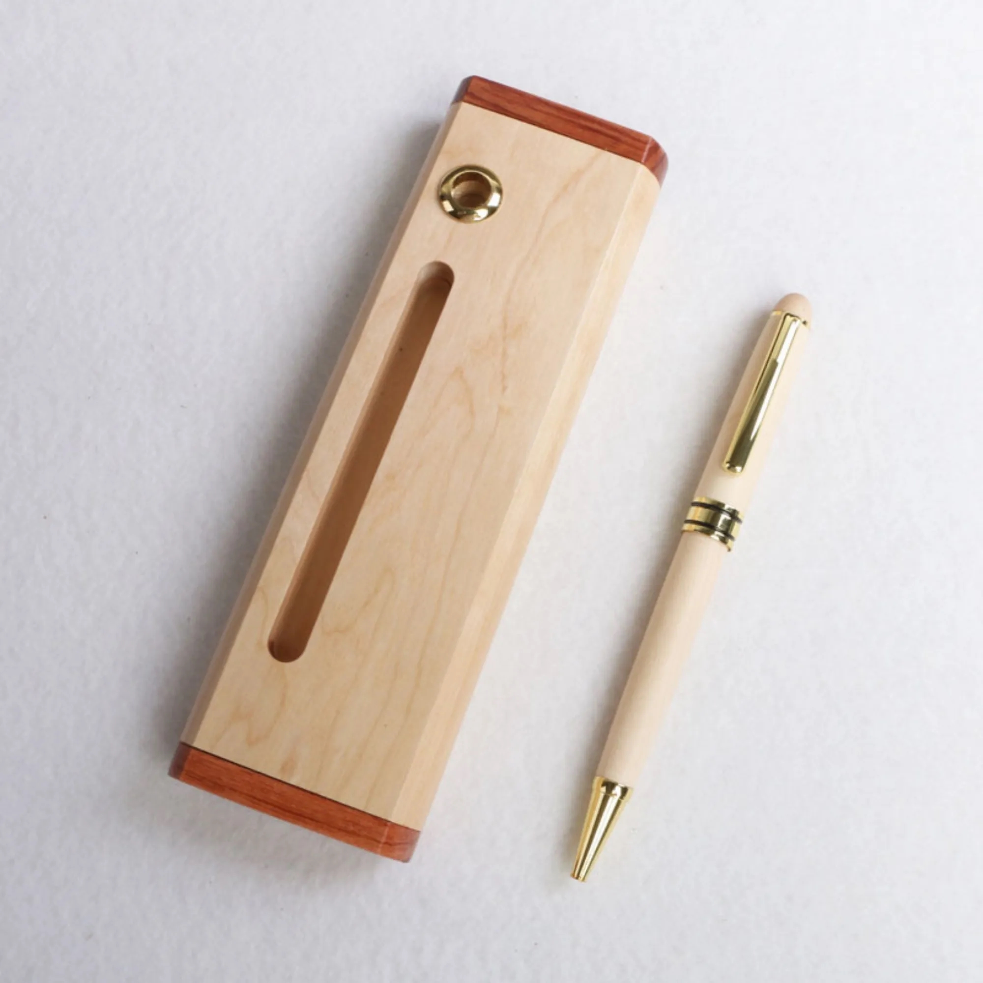 Inlaid Wood and Maple Pen & Business Card Holder Set 2