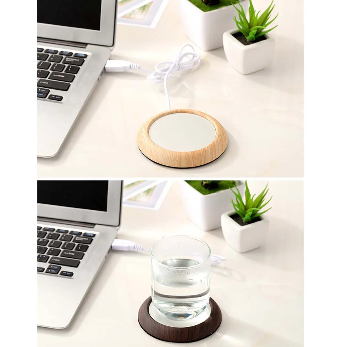 USB Cup Mug Warmer Wood & Metal Home Office Heater Coaster 5