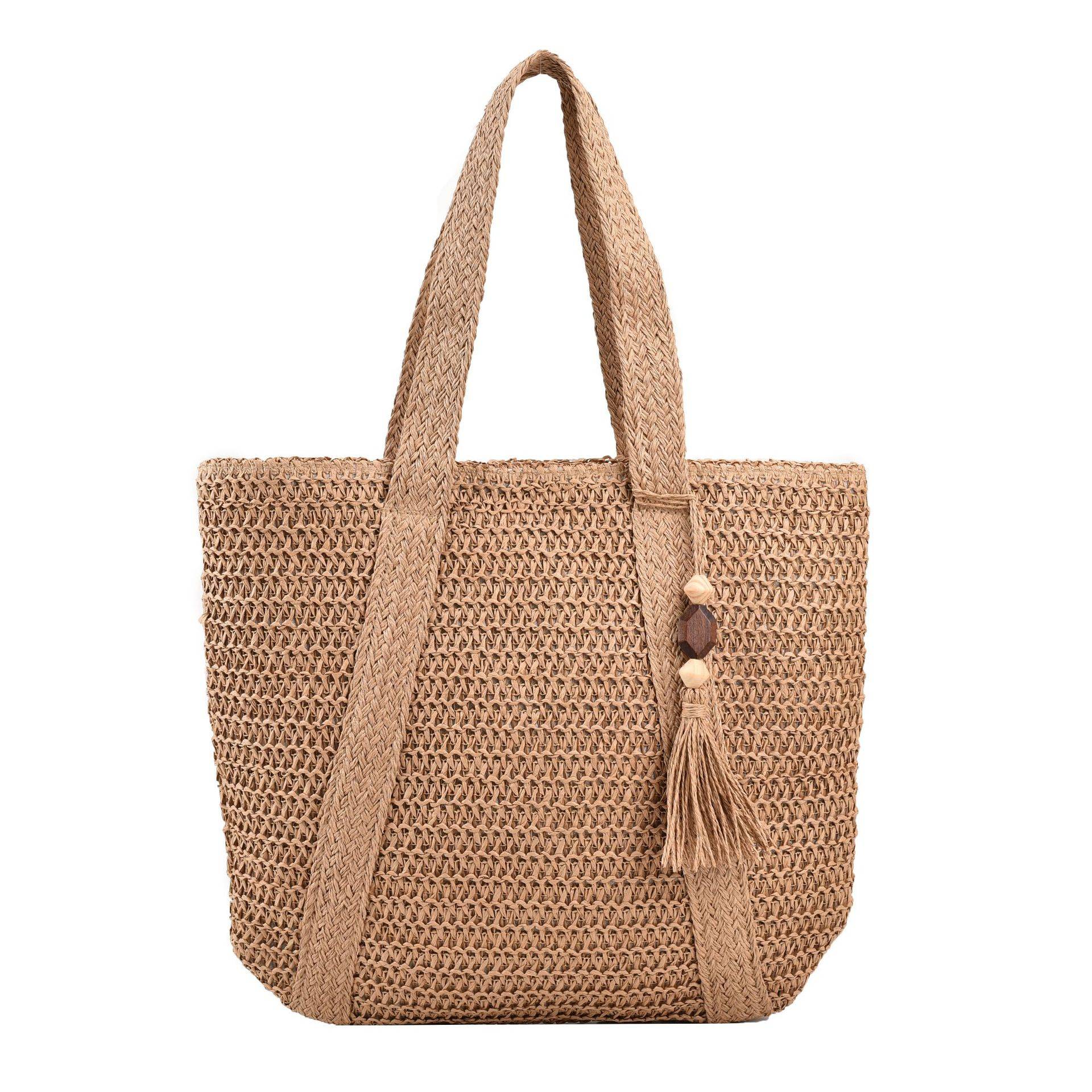Jute Straw Beach Tote Bag Summer Woven with Tassels, custom tote bag with logo imprint 6