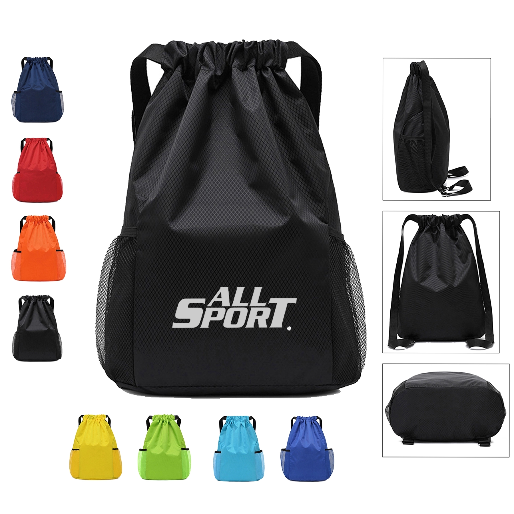 Nylon Drawstring Sports Backpack w/ Mesh Pocket 4