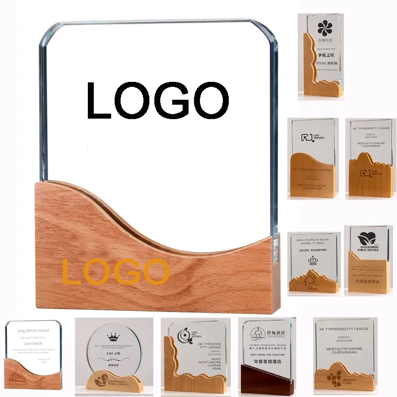 Square Crystal Awards with Wooden Base 2