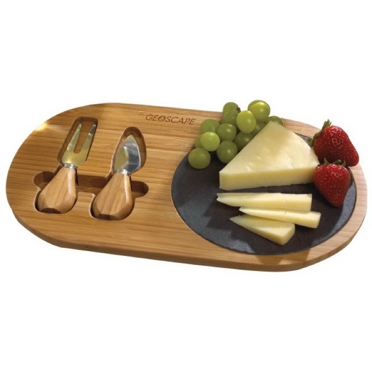 BistroTek Premium Bamboo and Slate Cheese Set
