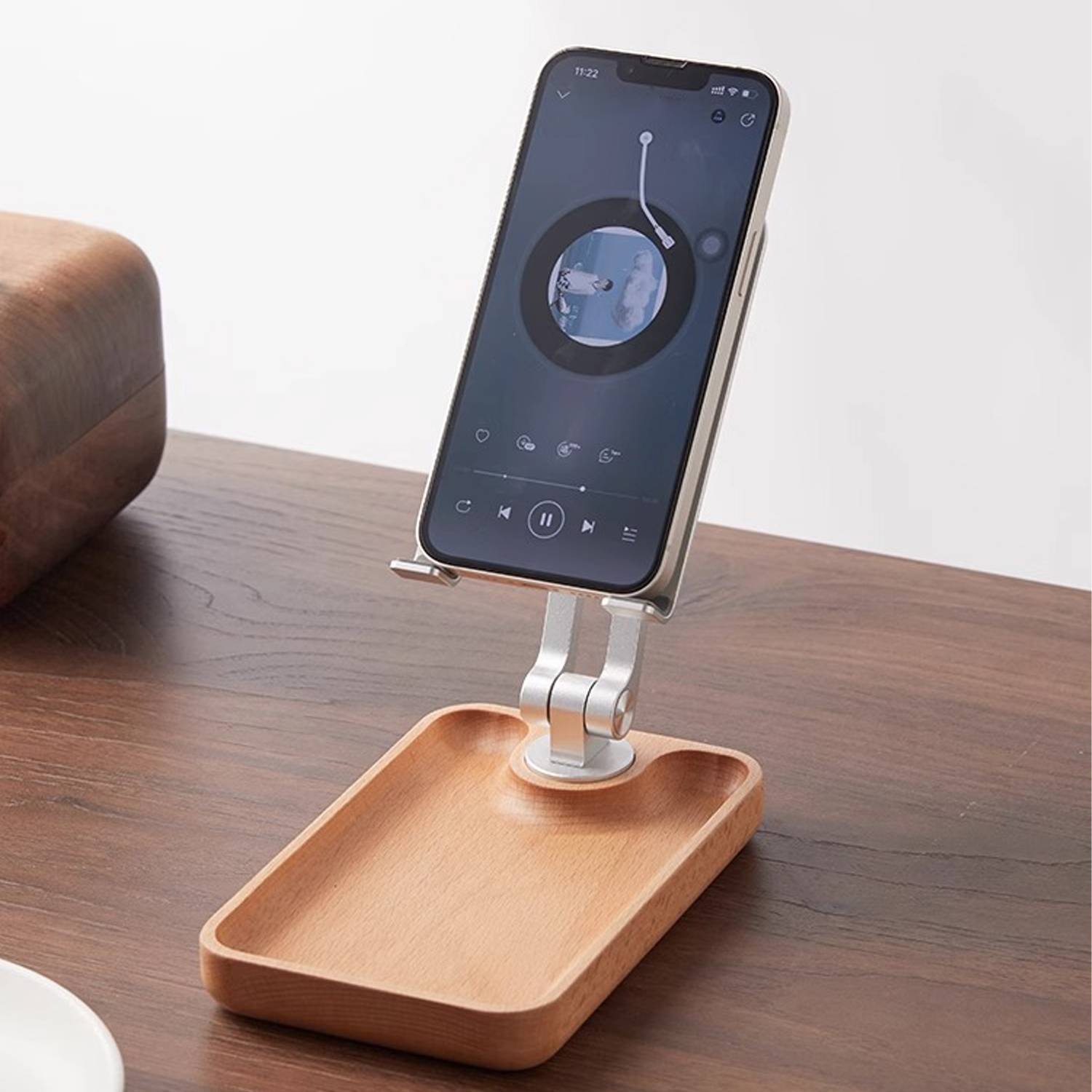 Aluminum Alloy Solid Wood Rotating Folding Phone Holder 5