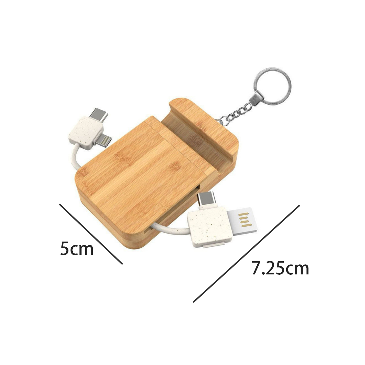 Bamboo Multi Charging Cable Set with Keychain 2