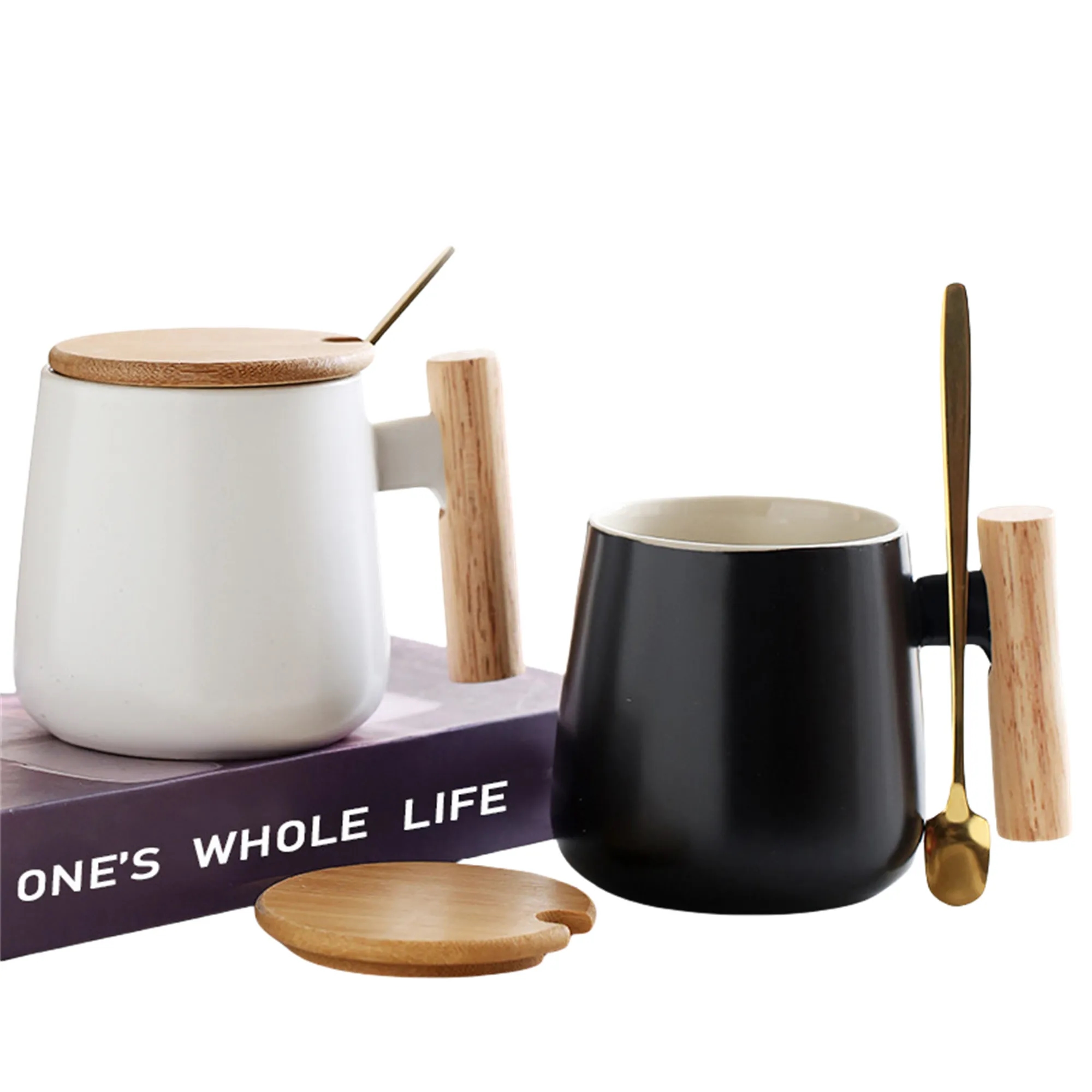 12 Oz Ceramic Coffee Mug with Wooden Lid 4