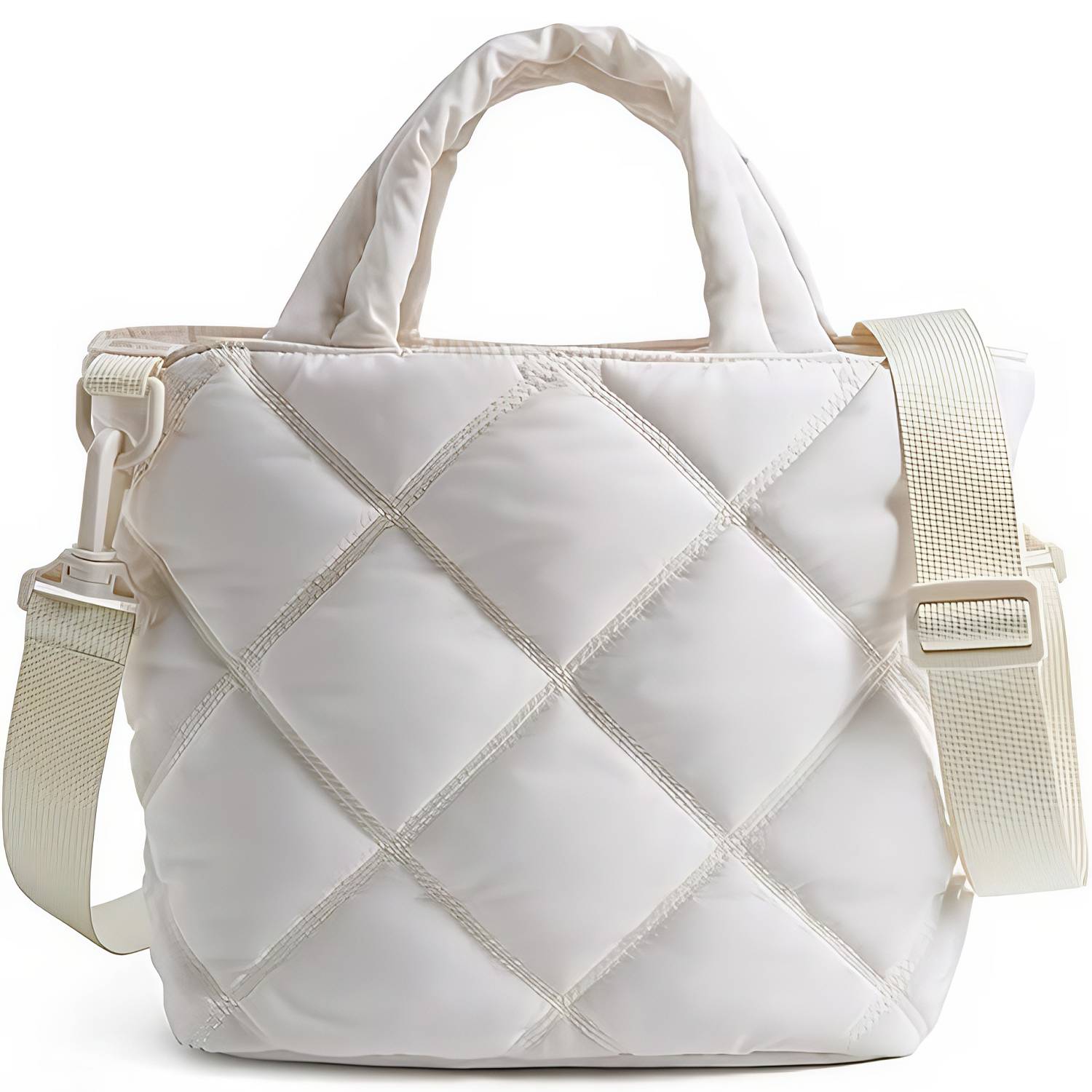 Nylon Puffer Quilted Crossbody Tote Bag w/ Handle 12