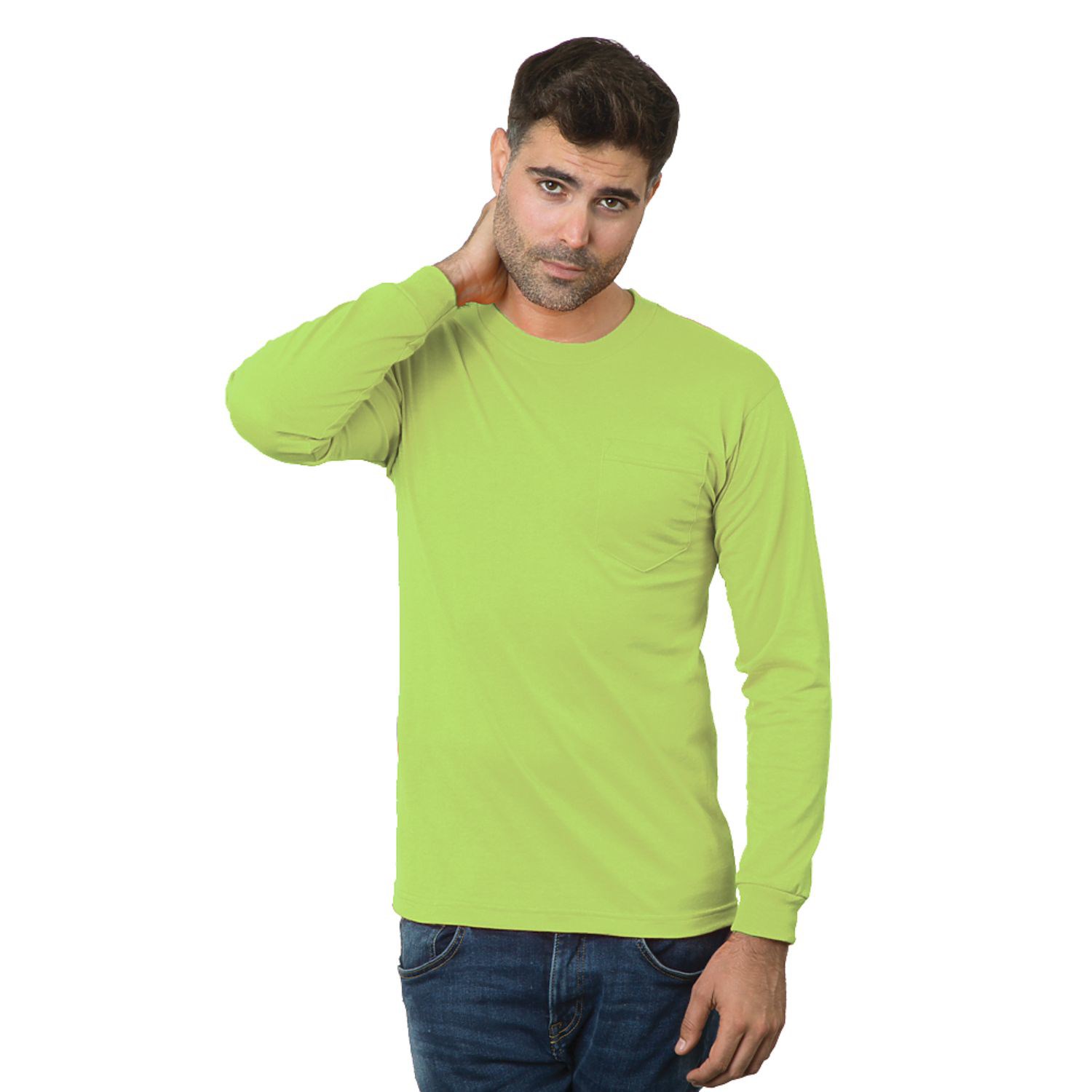 Non-ANSI USA-Made Poly-Cotton Safety Long Sleeve T-Shirt with Pocket 2