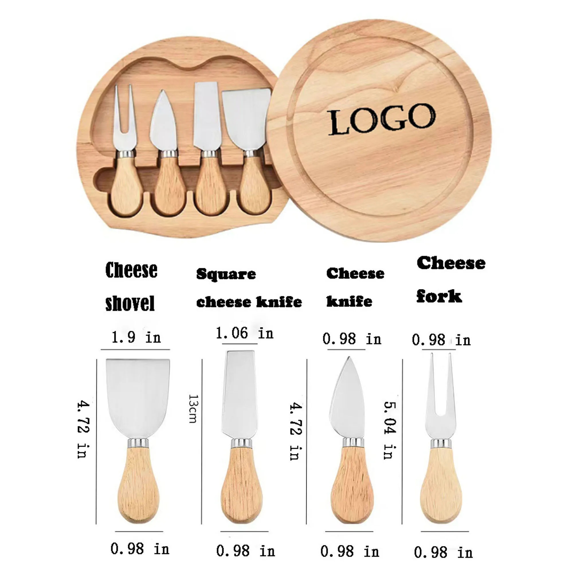 Wooden Board And 4-Piece Cheese Knife Set