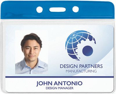 Vinyl Horizontal Top Load Badge Holder (4.10"x 3.5")(Blue) 1
