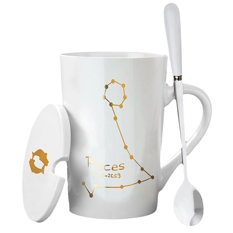 Custom 12 Constellation Ceramic Coffee Mug with lid spoon 4