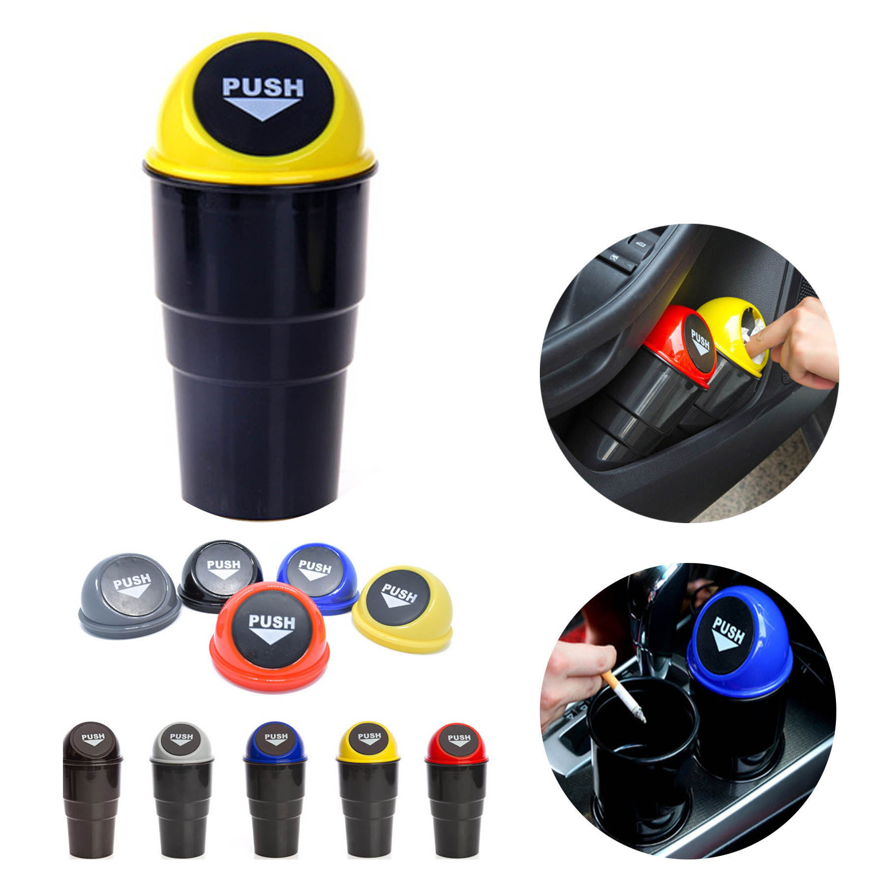 Plastic Push Lid Portable Garbage Trash Can 1