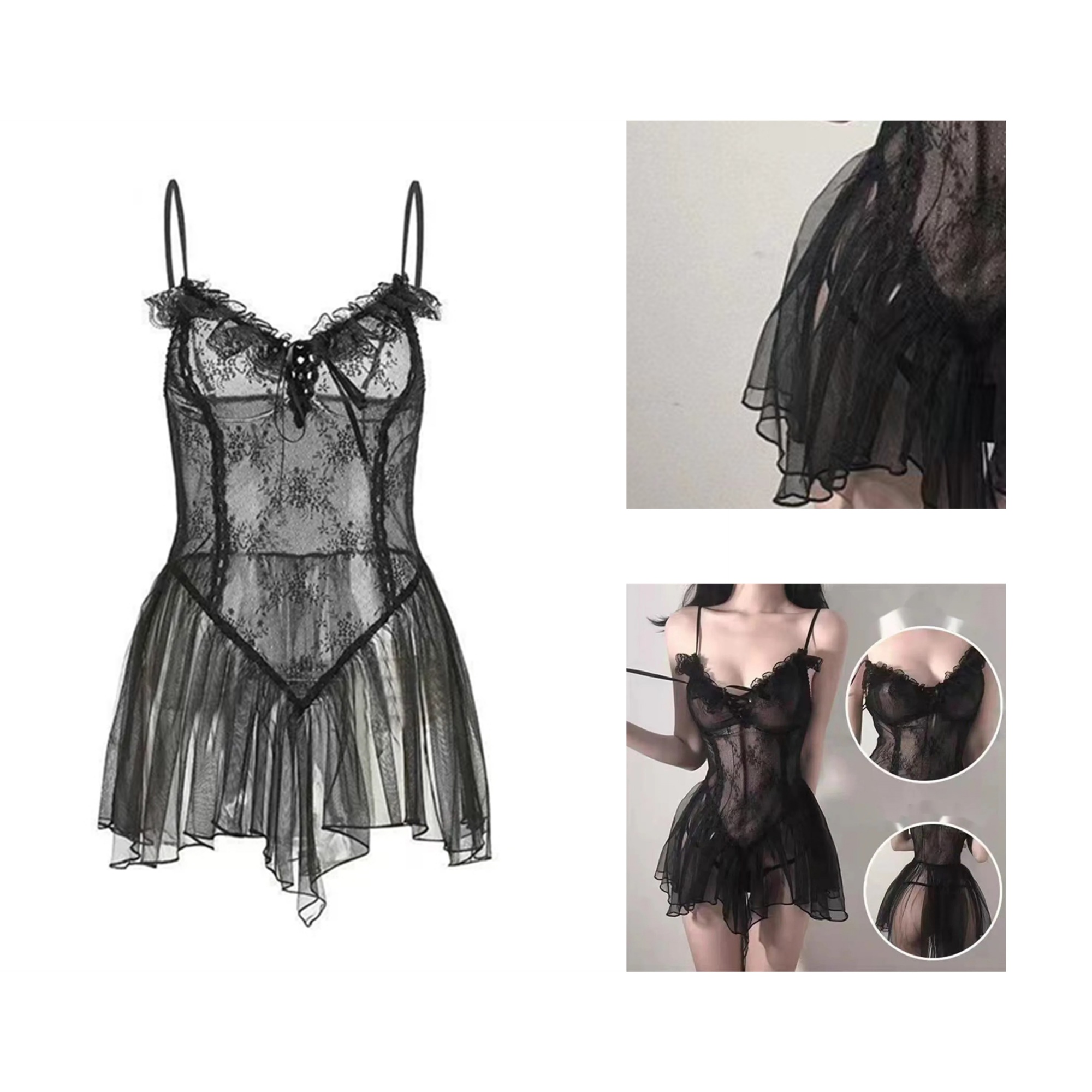 Alluring Lace Mesh Suspender Straps Sexy Lingerie Set 1