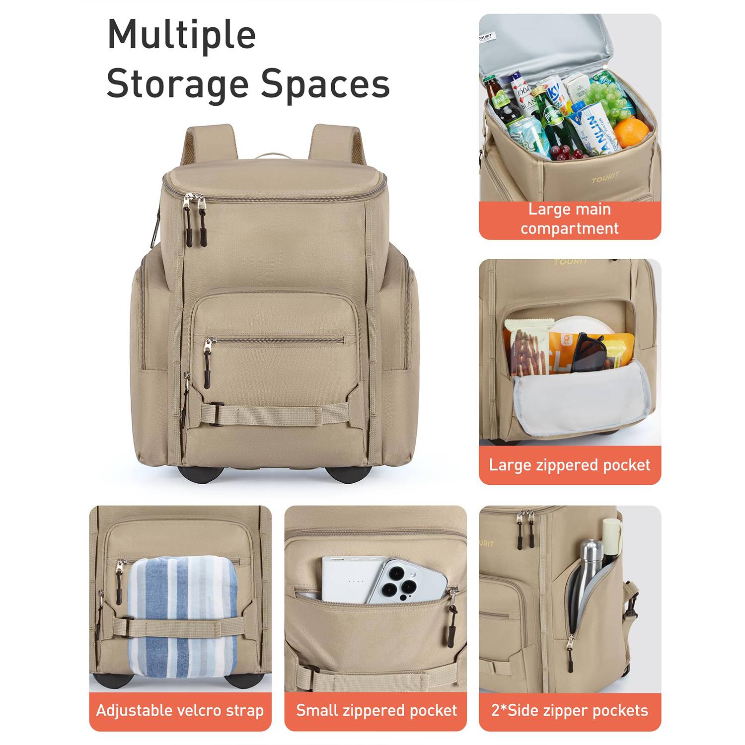 22L Wheeled Oxford Insulated Cooler Backpack w/ Handle 8