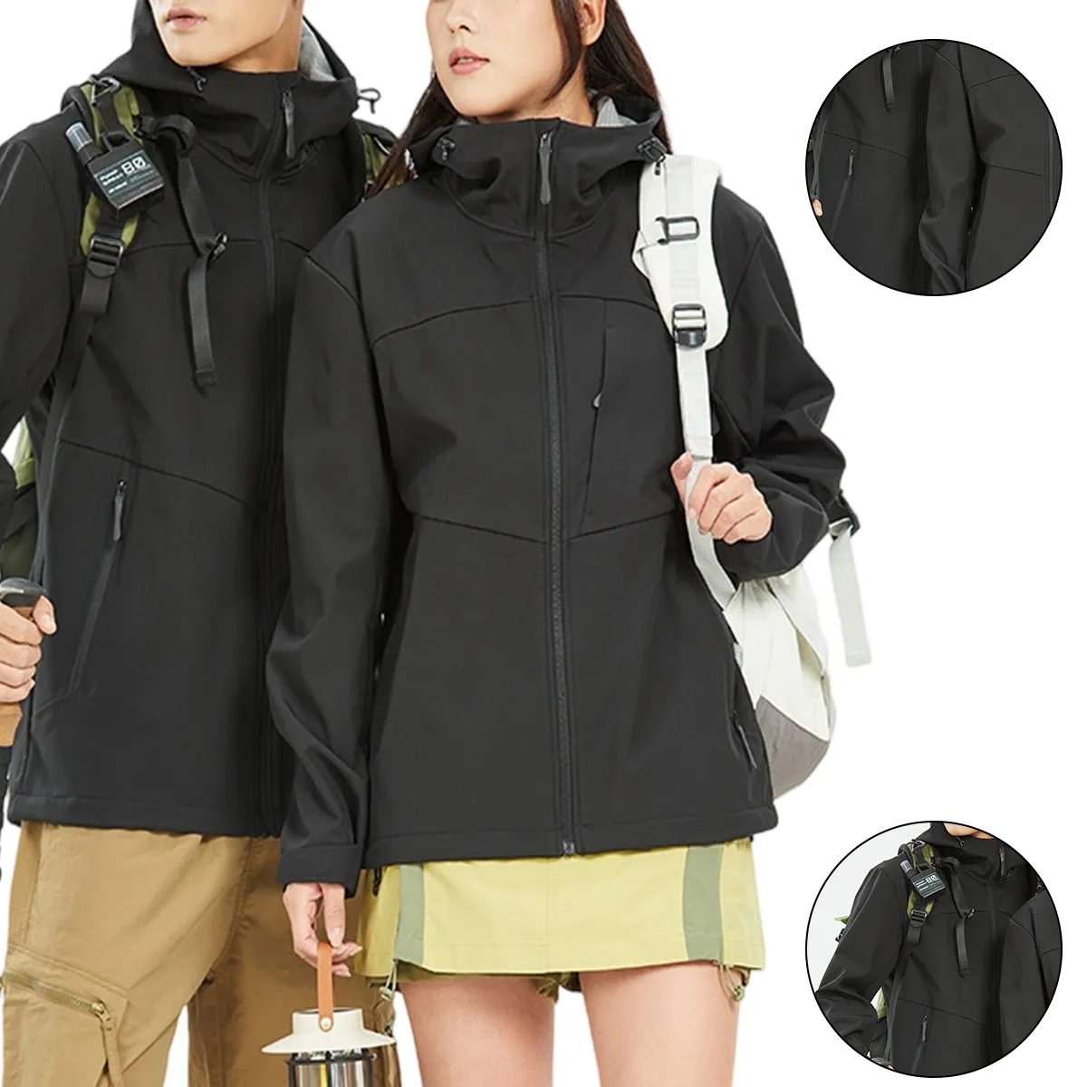 Unisex Soft Shell Hooded Jacket Water Resistant 4