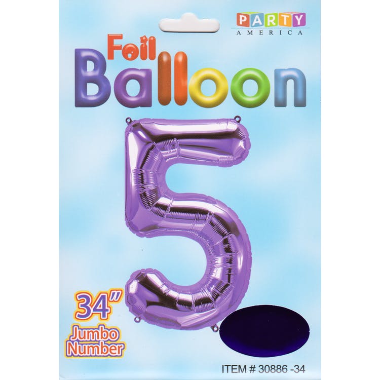 Mylar Number 5 Balloons - Purple 34" 1