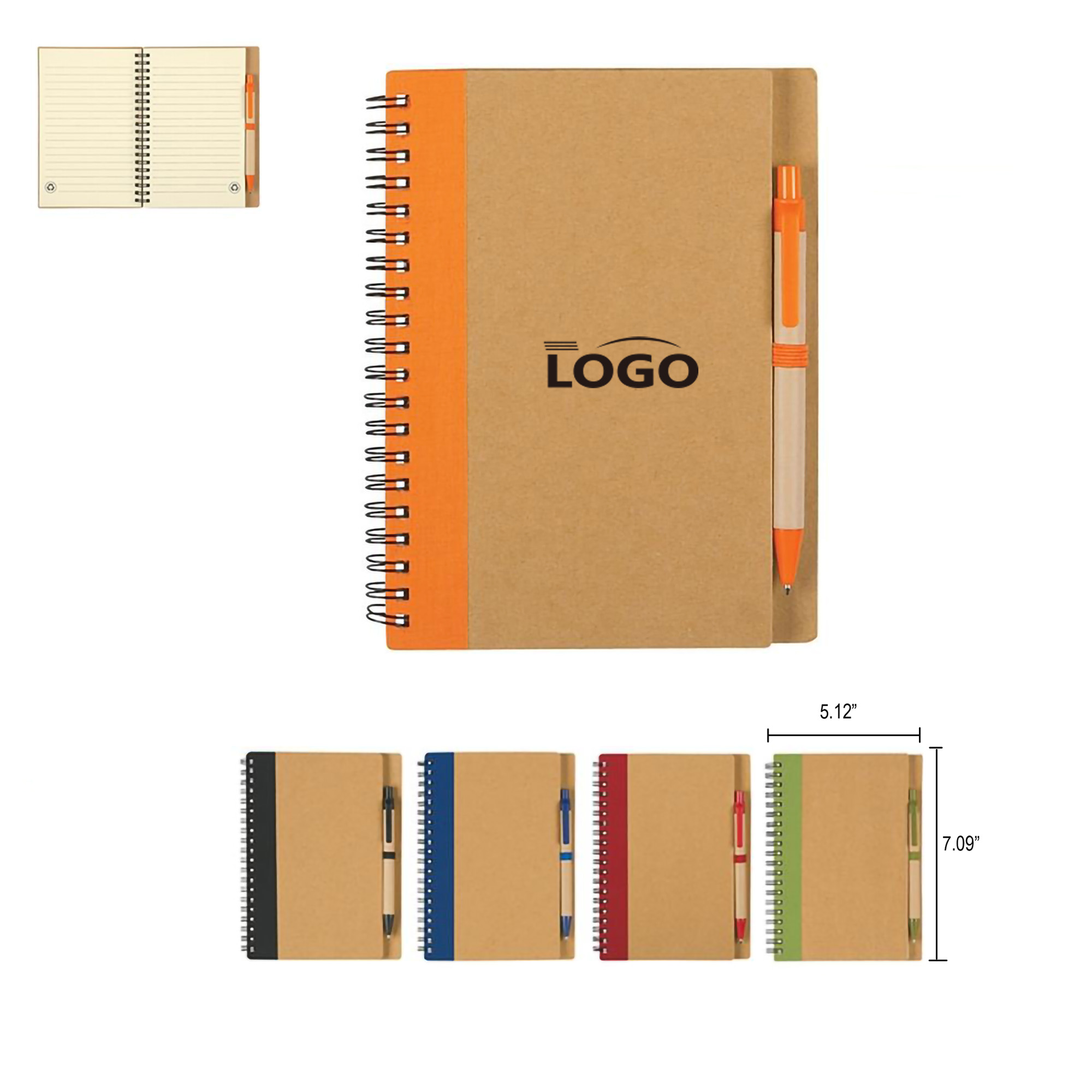 Soft Cover Kraft Eco-Inspired Spiral Notebook With Pen MOQ50 1
