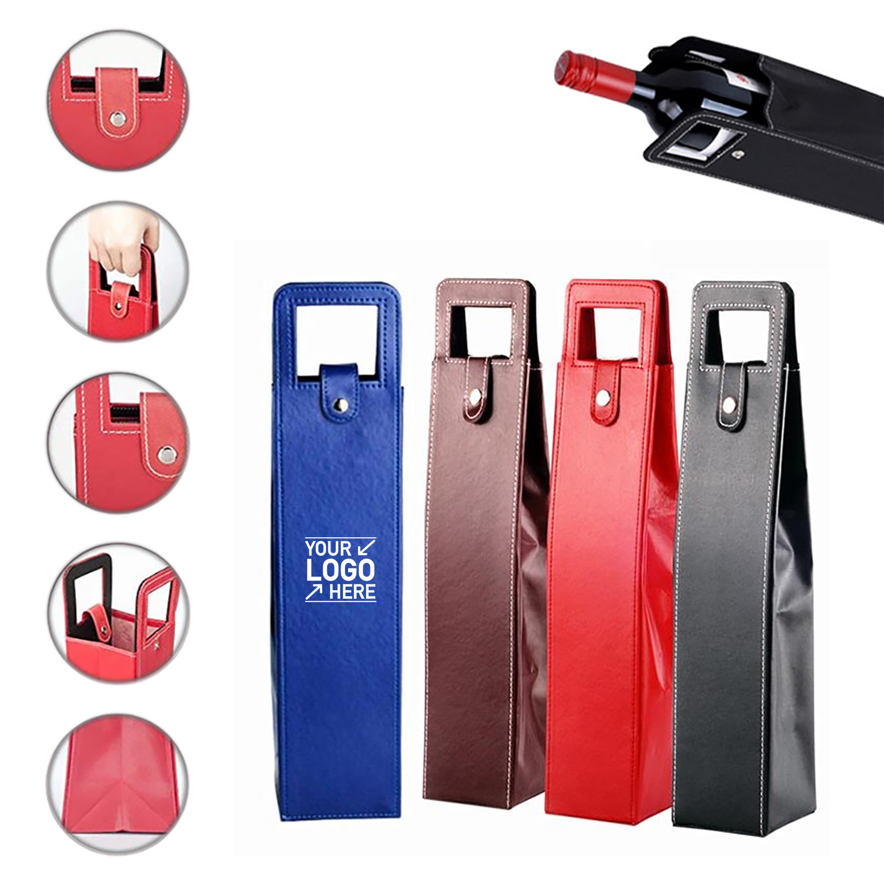 Portable PU Leather Reusable Wine Tote Bag, custom tote bag with logo imprint 3