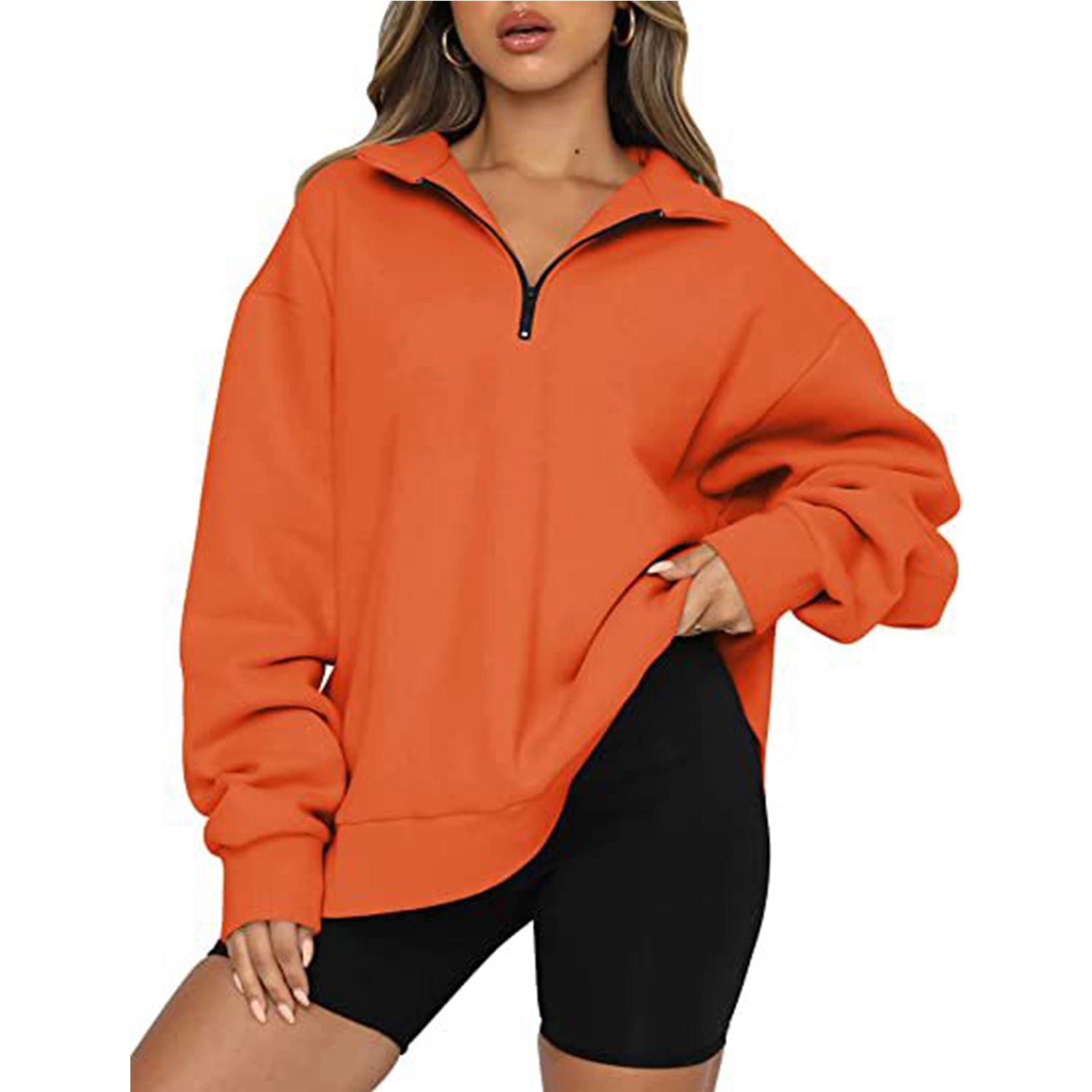 Womens Oversized Half Zip Pullover Long Sleeve Sweatshirt 16