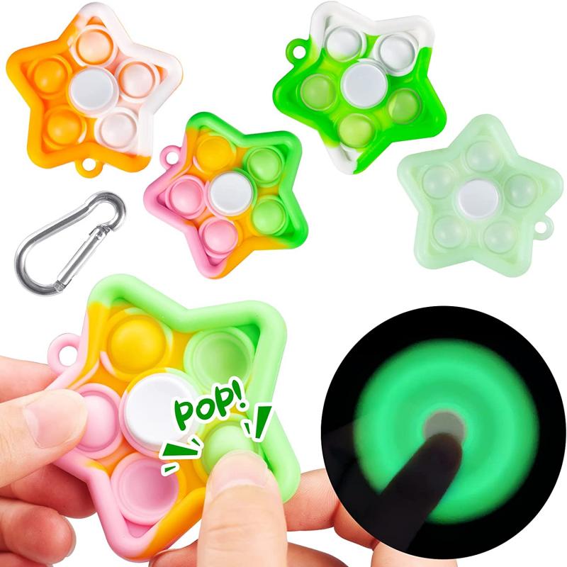 Multi Color Star Shape Push Bubble Fidget Spinner w/Carabiner 6