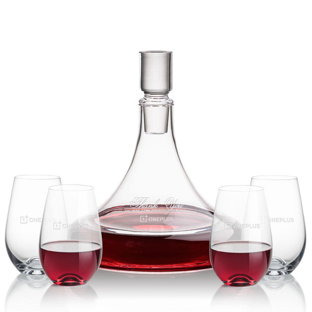 Ashby Decanter & Boston Stemless Wine, custom bottle opener with logo imprint 2