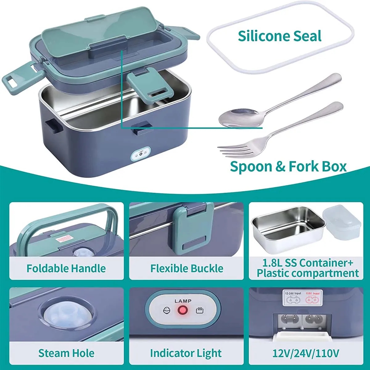 3-in-1 Portable Food Heated Electric Lunch Box Kits 6