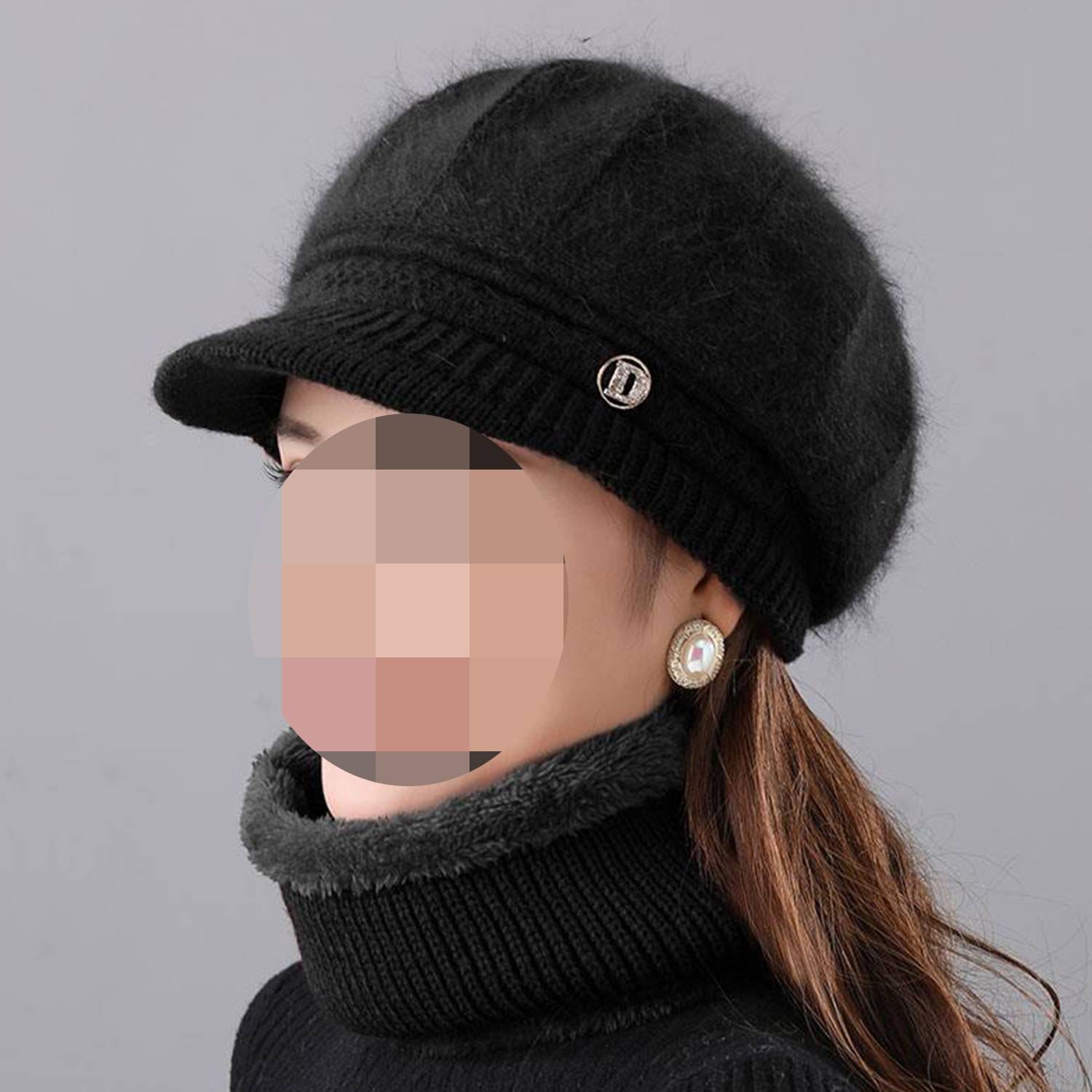 Fashion Women Cloche Beanie Cap w/ Scarf Warm Knit 11