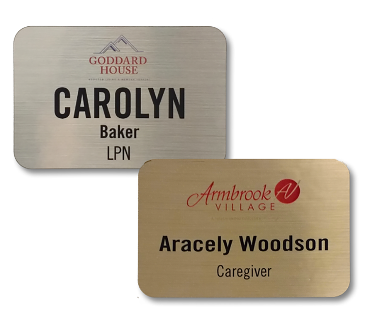 The Zeus full color metallic plastic name badge 2"x3" 5