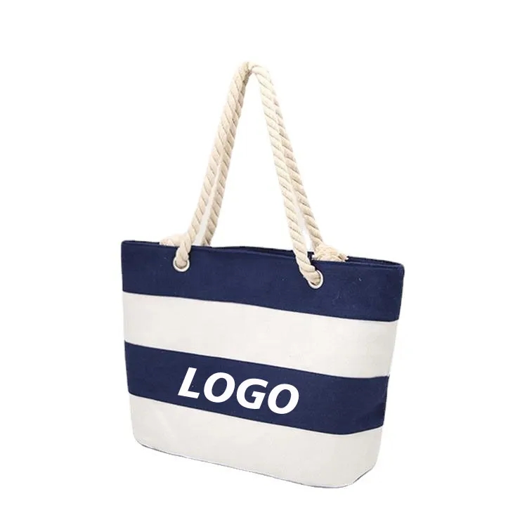 Canvas Beach Tote Bag with Zipper, custom tote bag with logo imprint 2