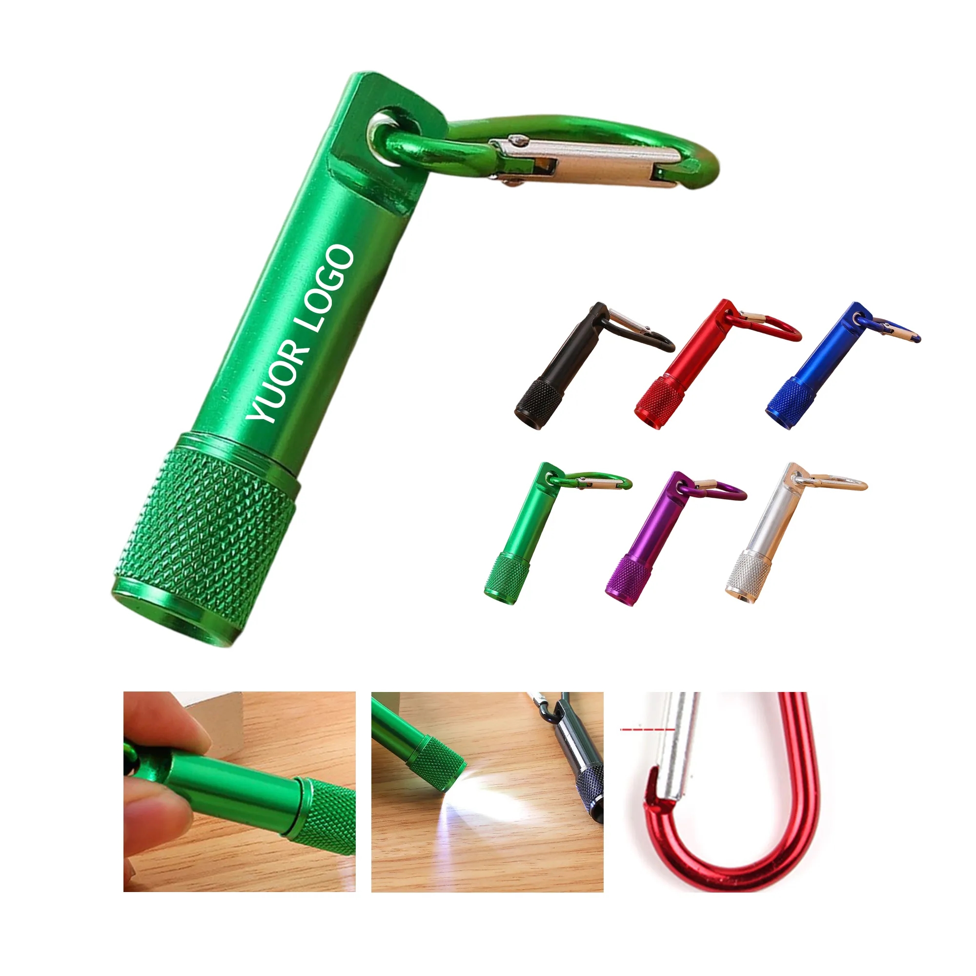 Aluminum Alloy Mini Flashlight with Carabiner Hook 8