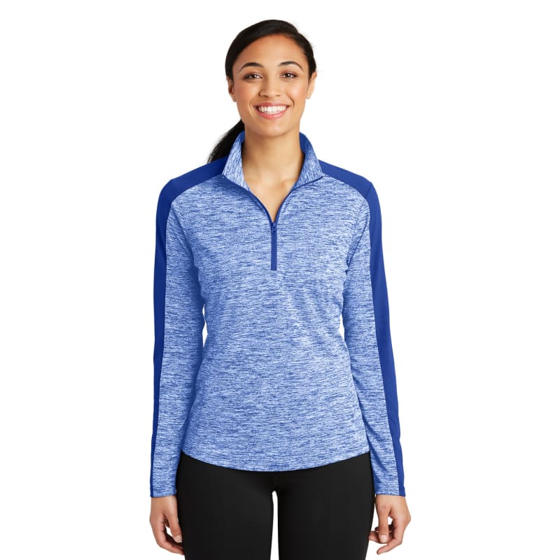 Sport-Tek Women's PosiCharge Electric Heather Colorblock 1/4-Zip Pullover. 9