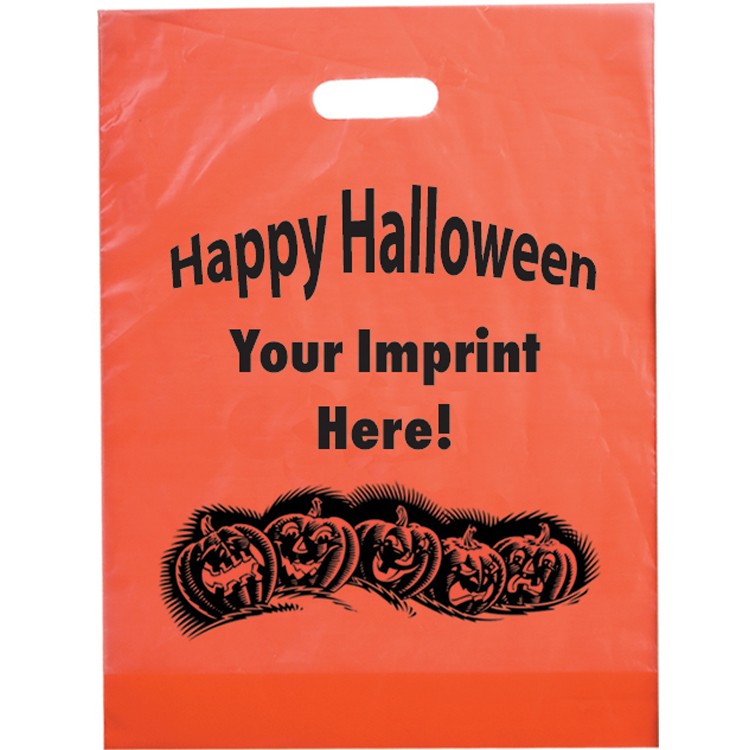 Orange Non Reinforced HDPE Frosted Die Cut Bag - Halloween 1