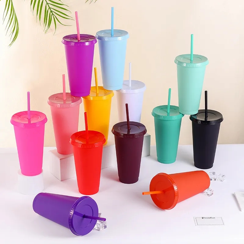 Reusable Color Changing Cup Plastic Tumblers With Lids 5