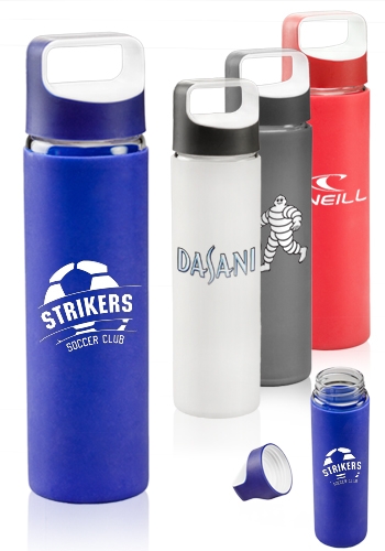 18 oz Brittania Glass Water Bottle with Solid Silicone Sleeves 2