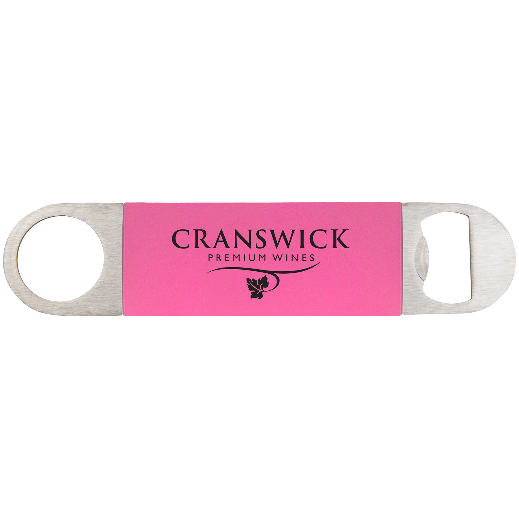 1 1/2" x 7" Pink/Black Bottle Opener with Silicone Grip 1