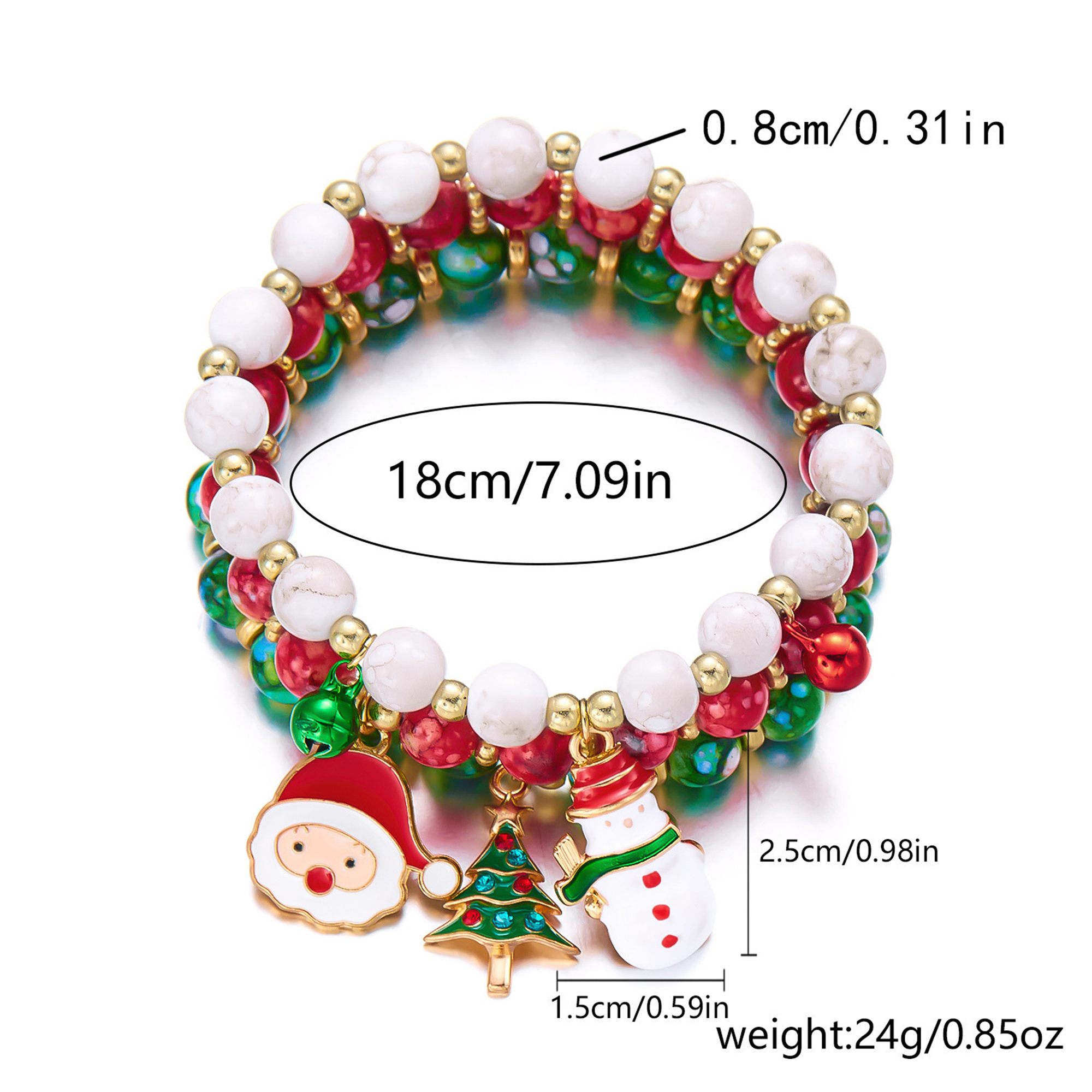 Festive Christmas Beaded Bracelet with Santa and Tree Charms 4