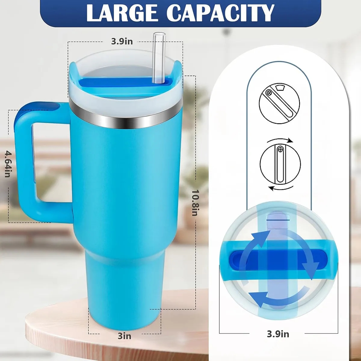 40oz Insulated Tumbler with Handle and Straw Lid 3