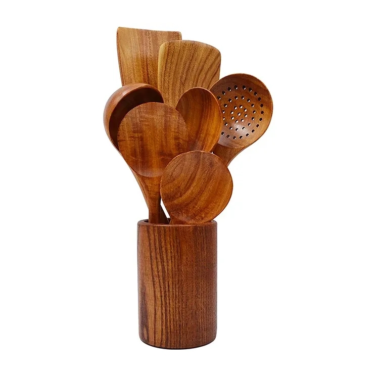 8 Pcs Eco-Friendly Natural Teak Wooden Spoon Spatula Set 2
