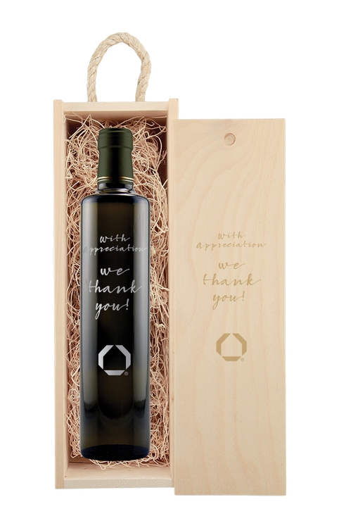 Laser-Engraved Wood Box w/Custom Etched Balsamic Vinegar Bottle 1